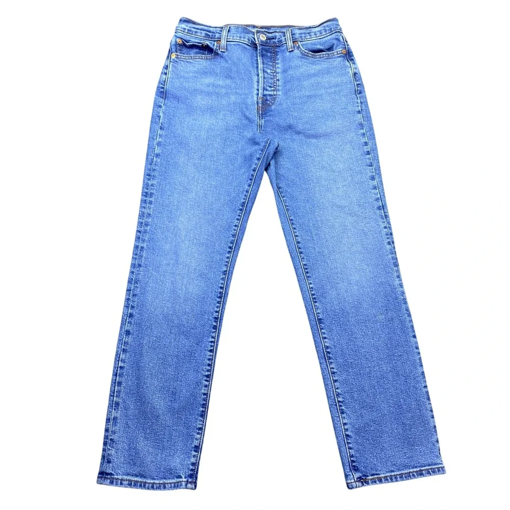 Levis Wedgie Straight Jeans Womens 29 Blue Medium Wash High Rise Button Fly